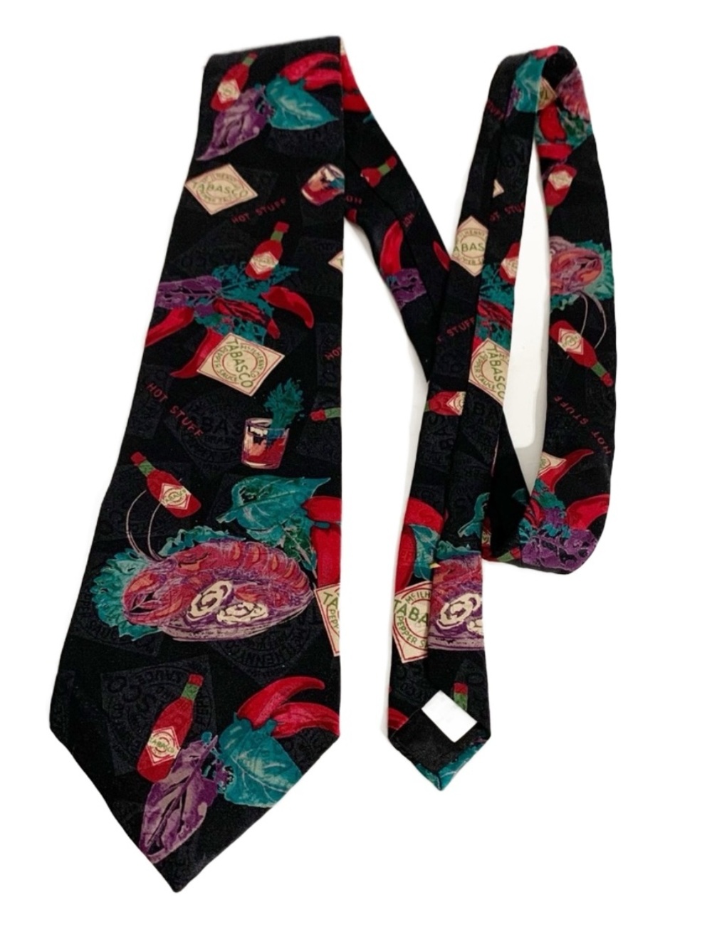 Tabasco 100% Silk Neck Tie with Tobacco Motif Hot Peppers Tabasco Bottle Lobster